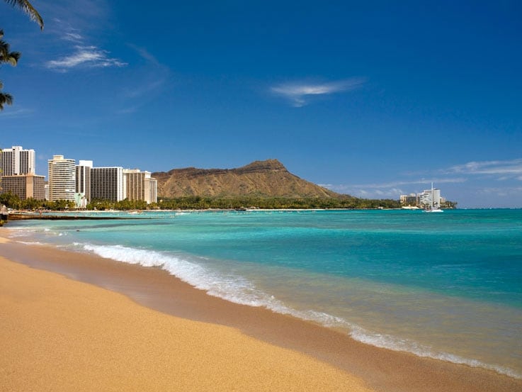 View of Waikiki Beach and Diamond Head, Honolulu, Hawaii