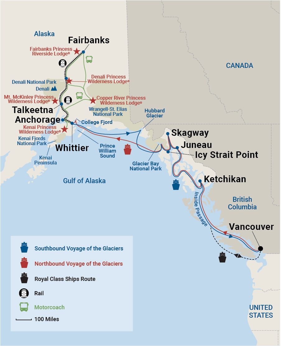 alaska cruise from seattle port map