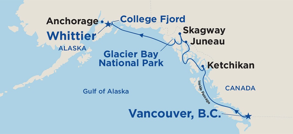 alaska cruise route from vancouver