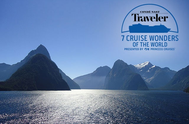 Conde Nast Traveler 7 cruise wonders of the world presented by Princess Cruises. Fiordland National Park on Princess New Zealand cruise